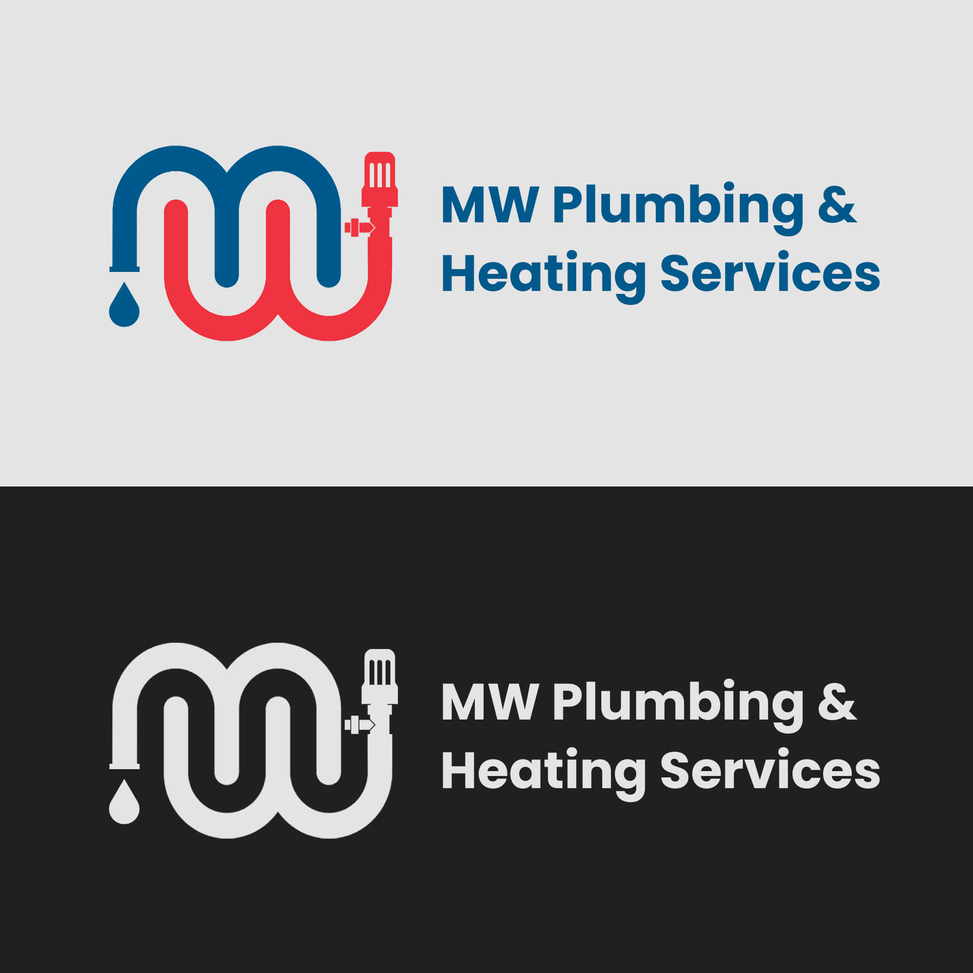 MW Plumbing and Heating logo suite